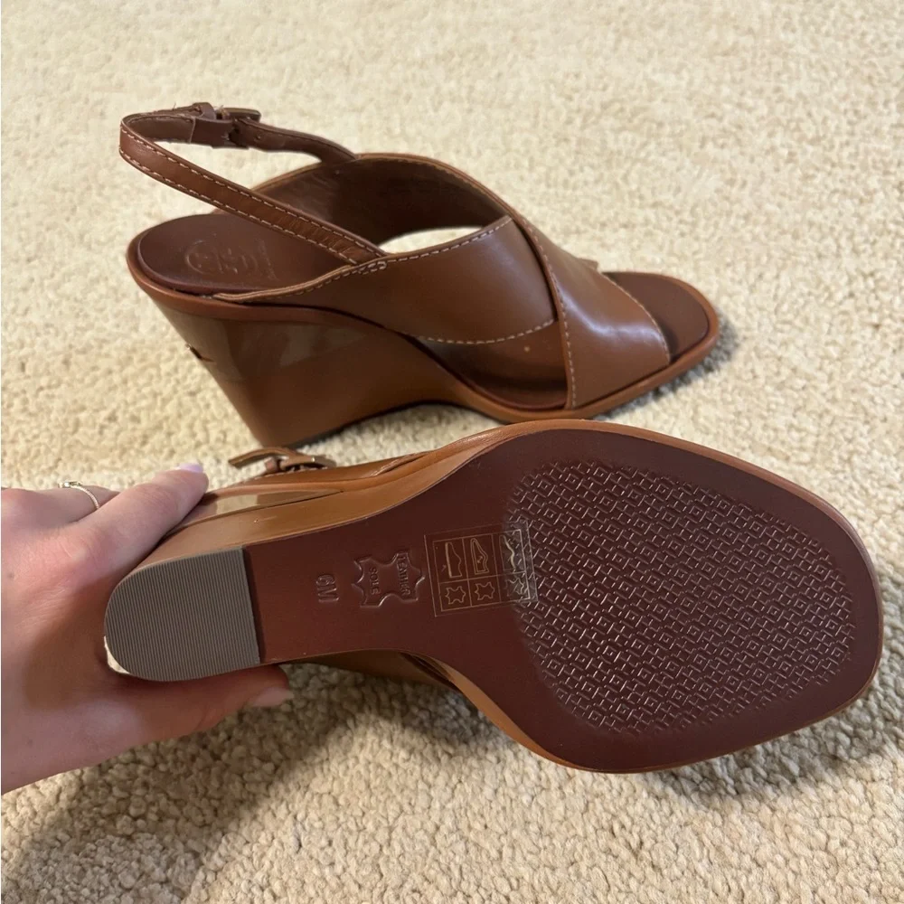 Tory Burch Gabrielle Wedge Sandals in tan leather